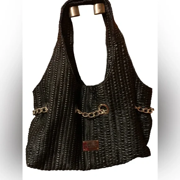 KENNETH COLE REACTION Black & Silver Chain Magnetic Closure Handbag Purse - Picture 3 of 14